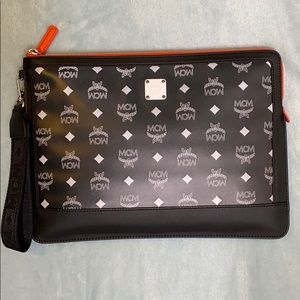 MCM Black Orange Medium GALAXY Visetos Wristlet